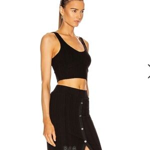 Ribbed Scoop Neck Black Crop Tank Top
